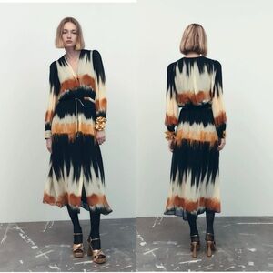 Zara Tie Dye Long Sleeve Midi Dress